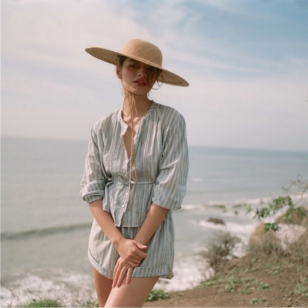 ✨🪁DÔEN ‘Lillie’ & ‘Blaze’ Set Striped Organic Cotton Voile Monte Isola Blue XS✨